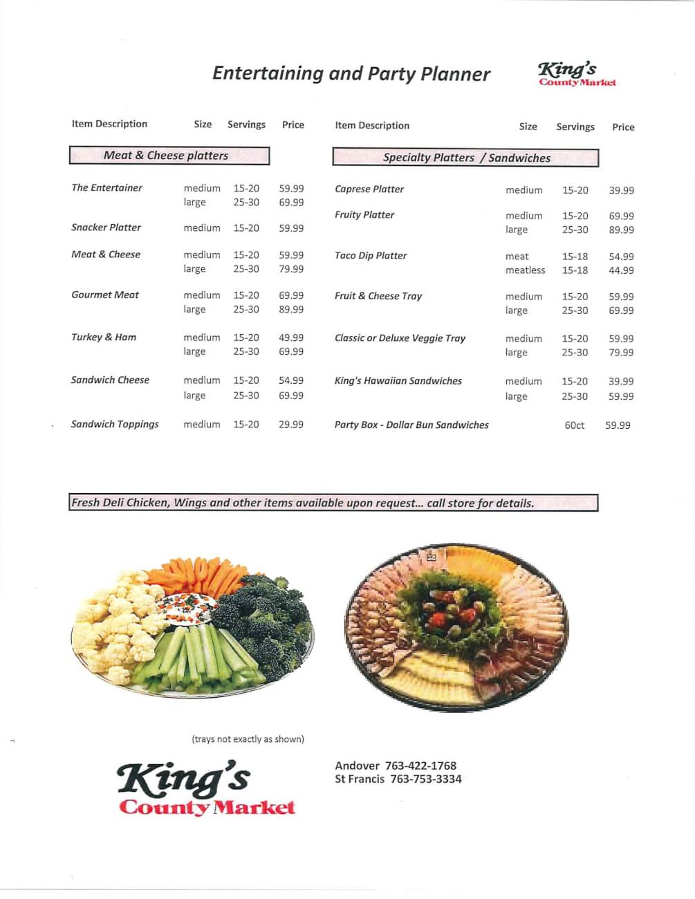 Deli Tray Pricing Flyer Page 1